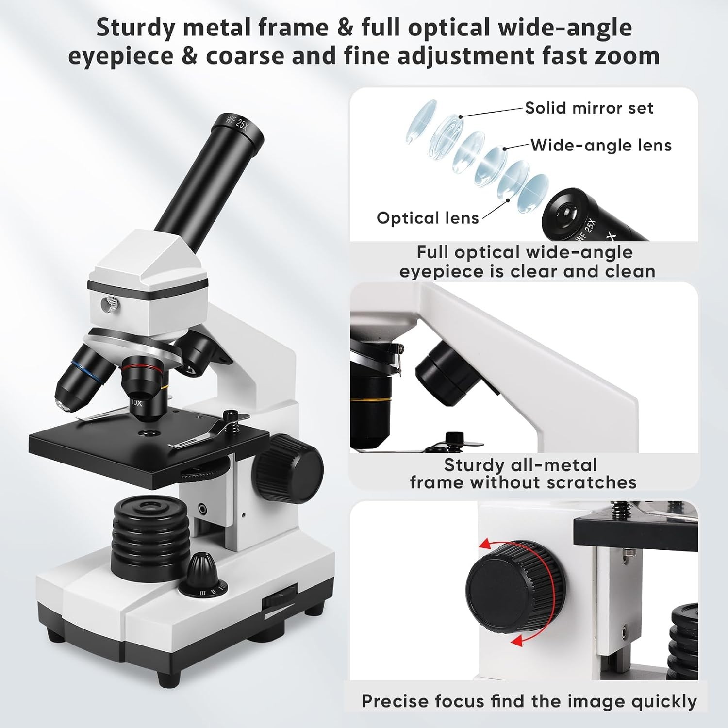 Compound Microscope, 100X-2000X, LED Light, Smartphone Adapter, White