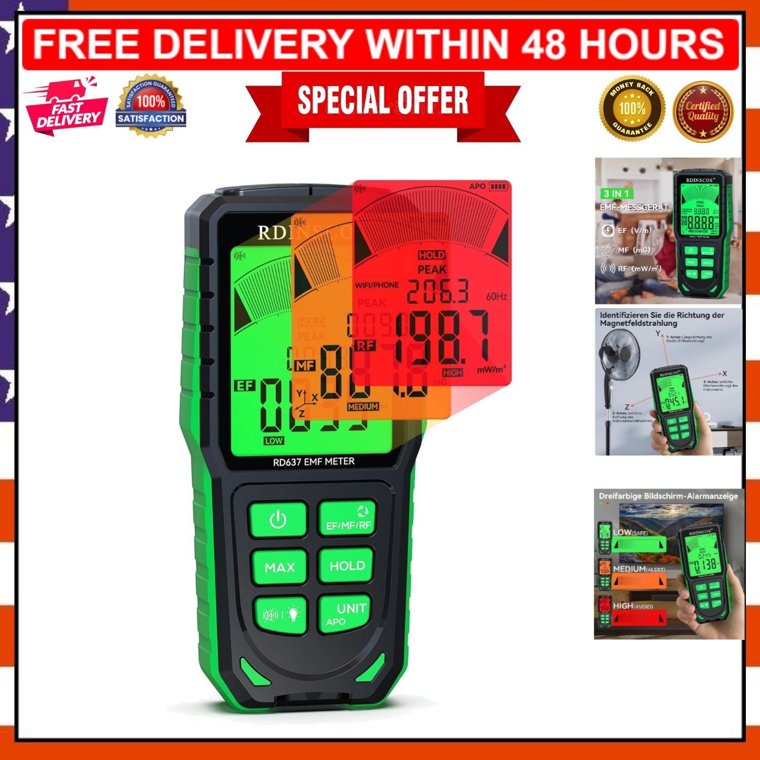 3-in-1 EMF Detector for 5G, WiFi, and Smart Meters - Safe & Accurate Monitoring