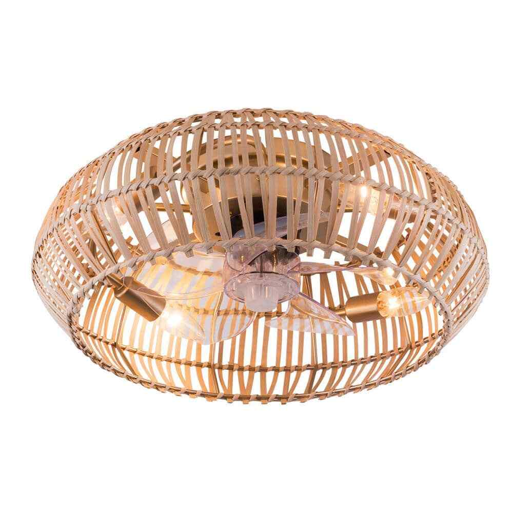 OUKANING 18.5 in. Brown 6-Speed Caged Flush Mount Ceiling Fan w/ Remote