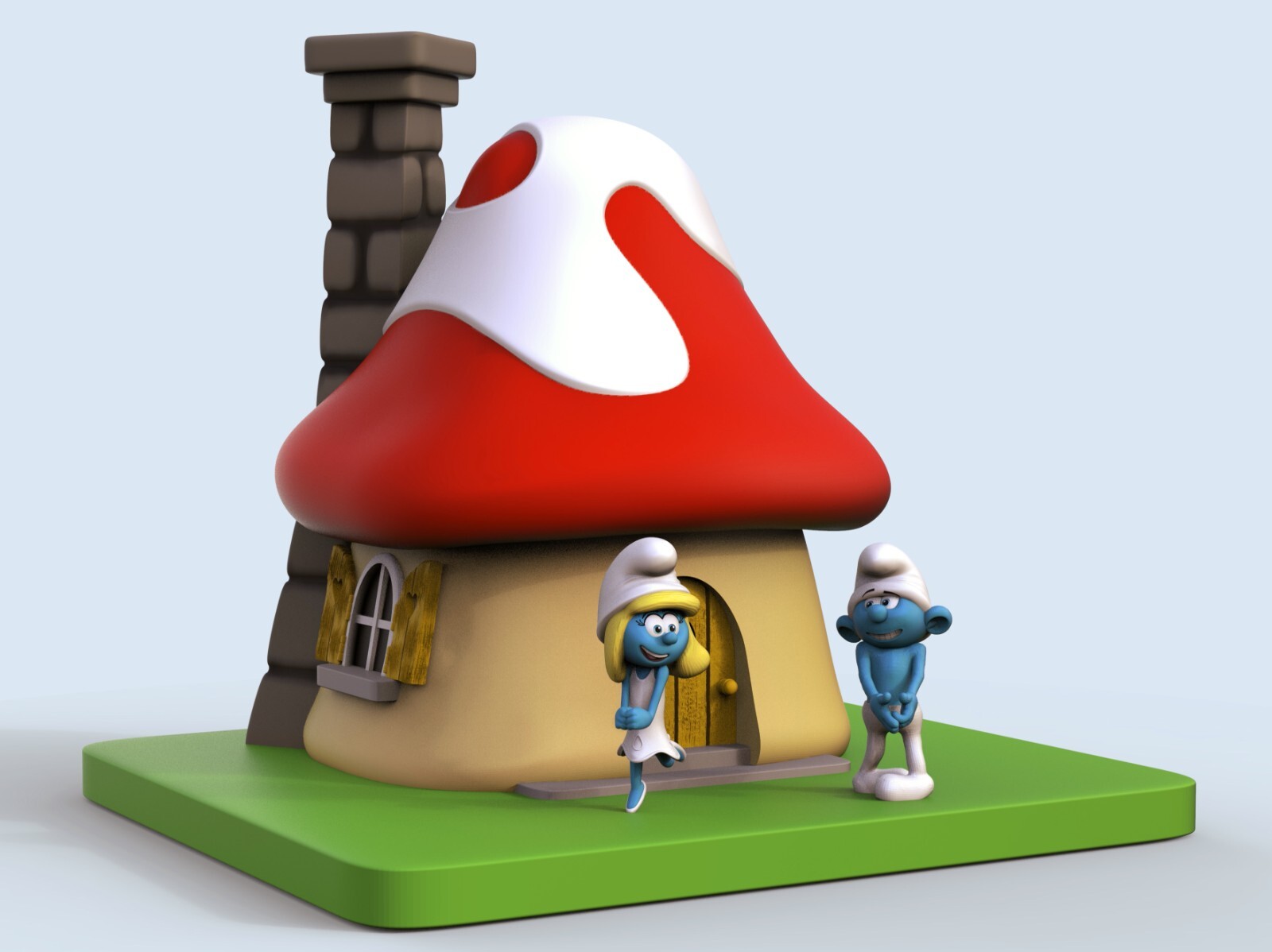 UNPAINTED Smurfs Smurfette Mushroom House 3D Printed Model Kit 9" Tall (BC)