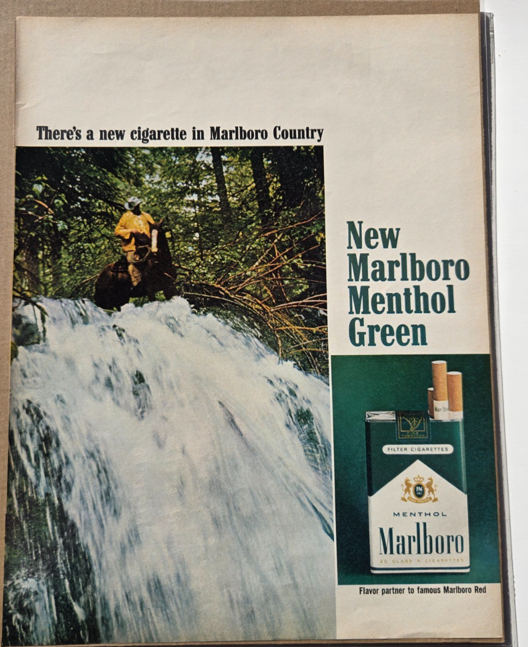 Vintage Marlboro Menthol Green Cigarette Print Ad Cowboy 1967 Life Magazine