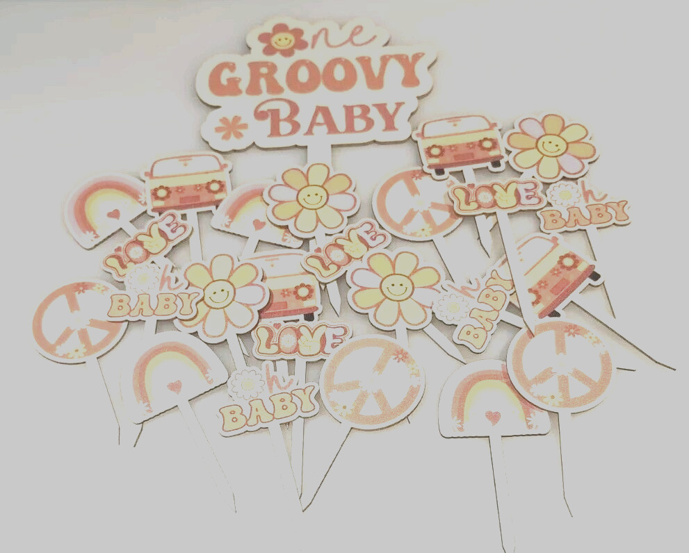 Lot of 9 packs Cake Cupcake Toppers One GROOVY BABY  25 Pc. each Wholesale