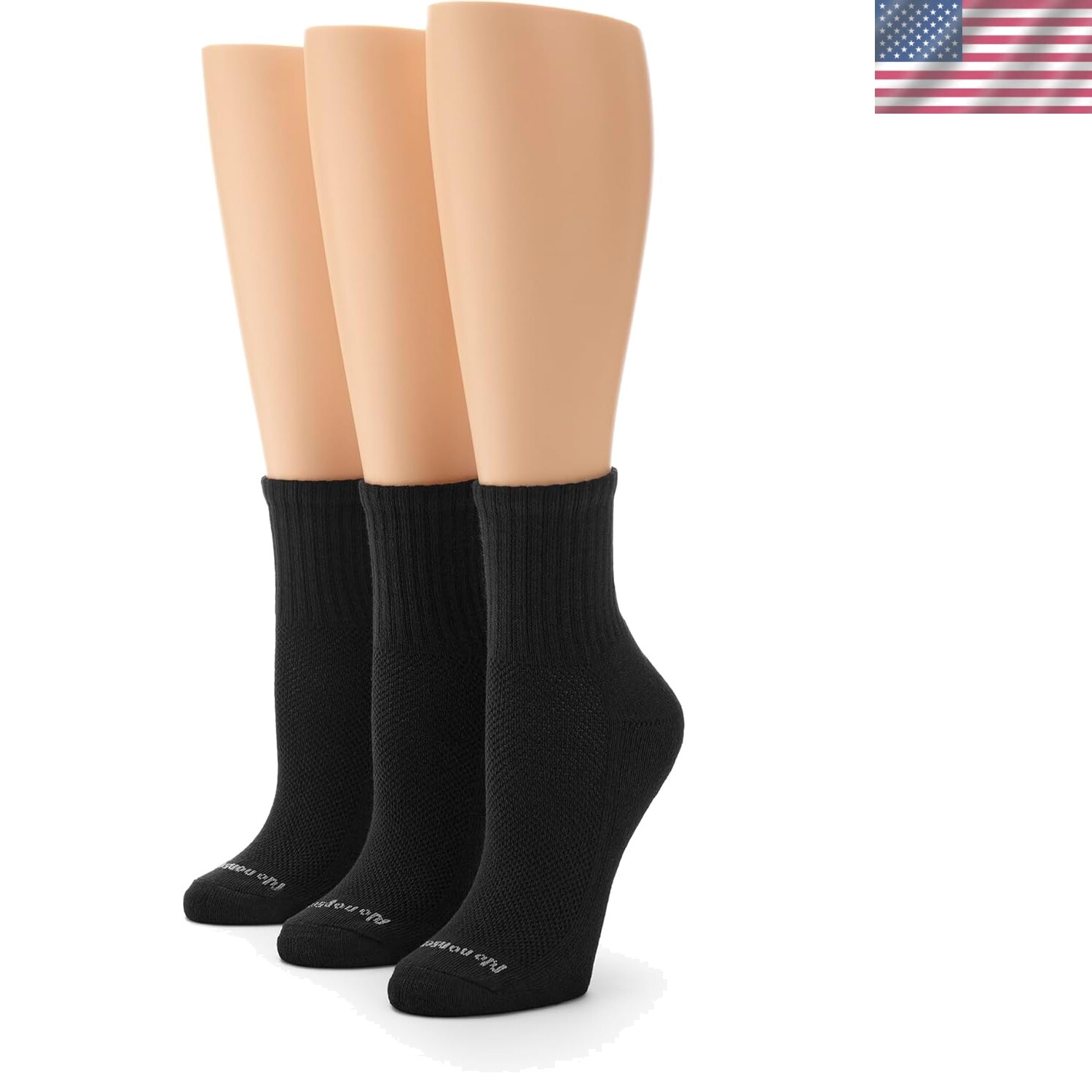 Soft Cotton Blend Mini Crew Socks in New Black - Cushioned & Breathable 3 Pack