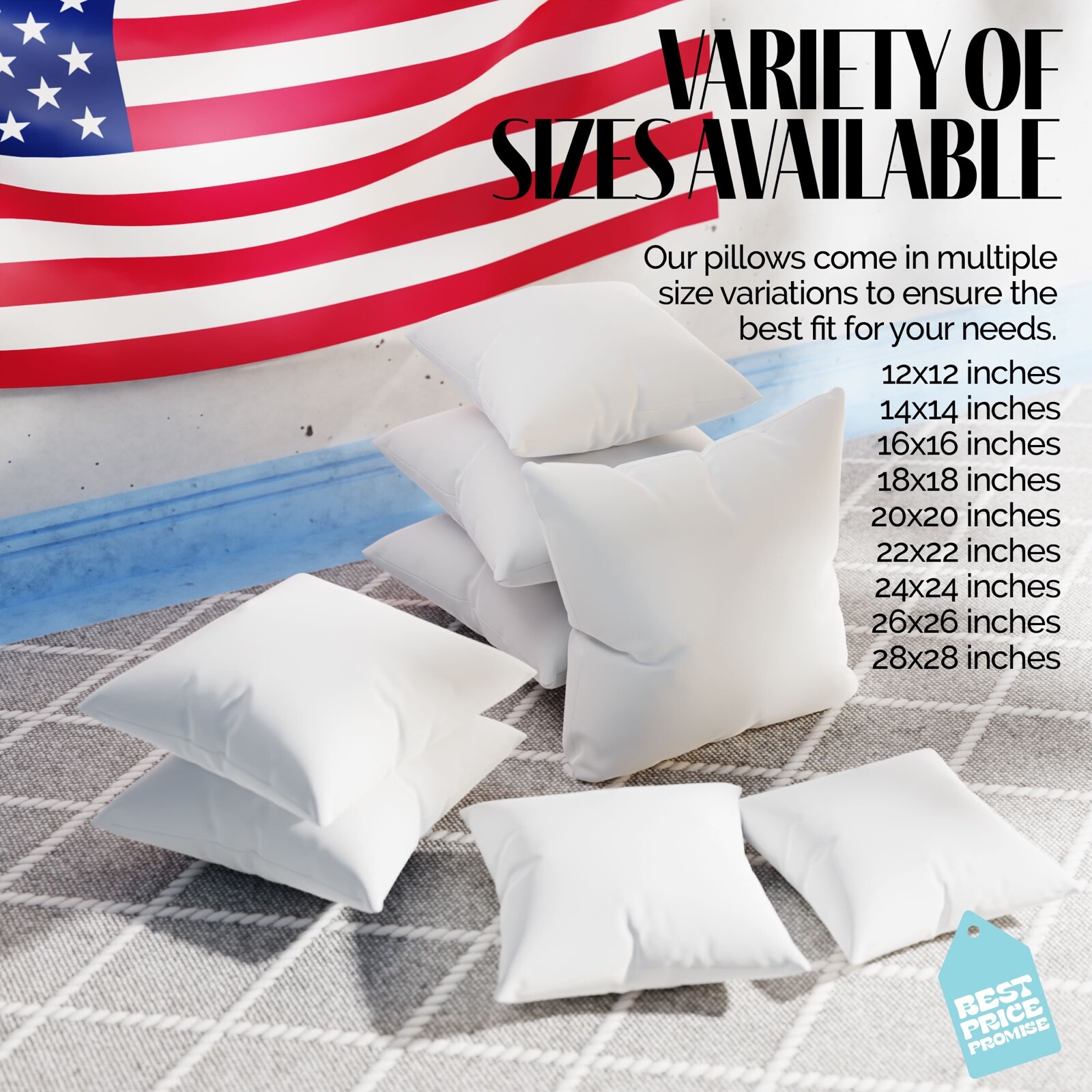 Euro Pillow Stuffing Throw Pillow Insert Form inserts USA Cotton Shell Pair of 2