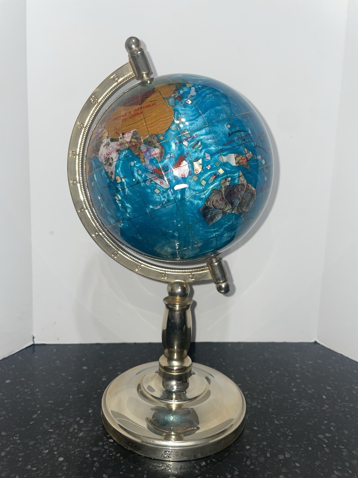 Alexander Kalifano Precious Gemstone Globe 12” Brass Compass Stand