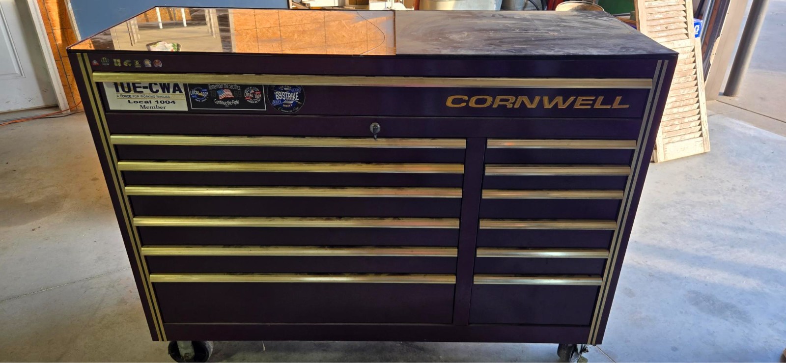 cornwell tool box 5ftx4ft, burgundy in color, used, but very well taken care of.