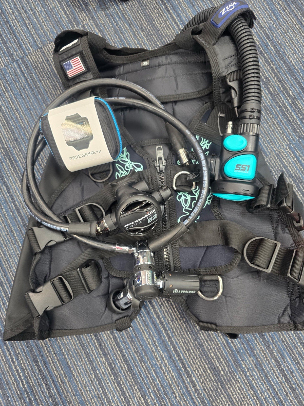 Atomic B2 /Zeagle zena BCD W/stainless SS1 W/ Peregrine TX + AqualungTransmitter