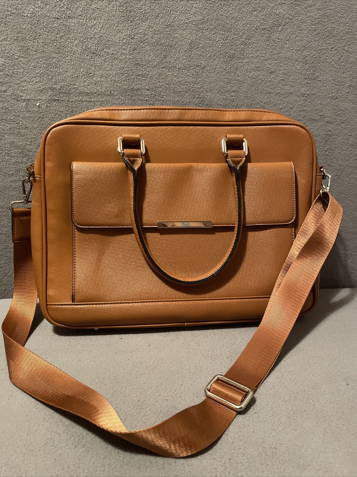 CODE Unisex Laptop Briefcase  Brown Vegan Leather W Top Handle & Shoulder Strap