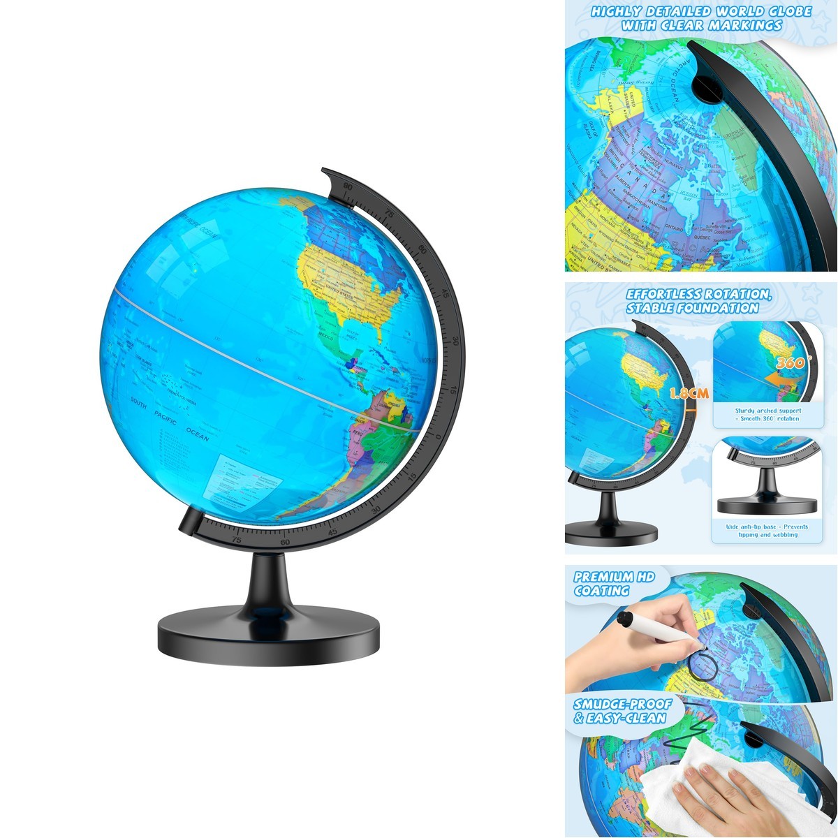 Voxelure 13" Globe Kids & Adults HD Waterproof Writable Surface