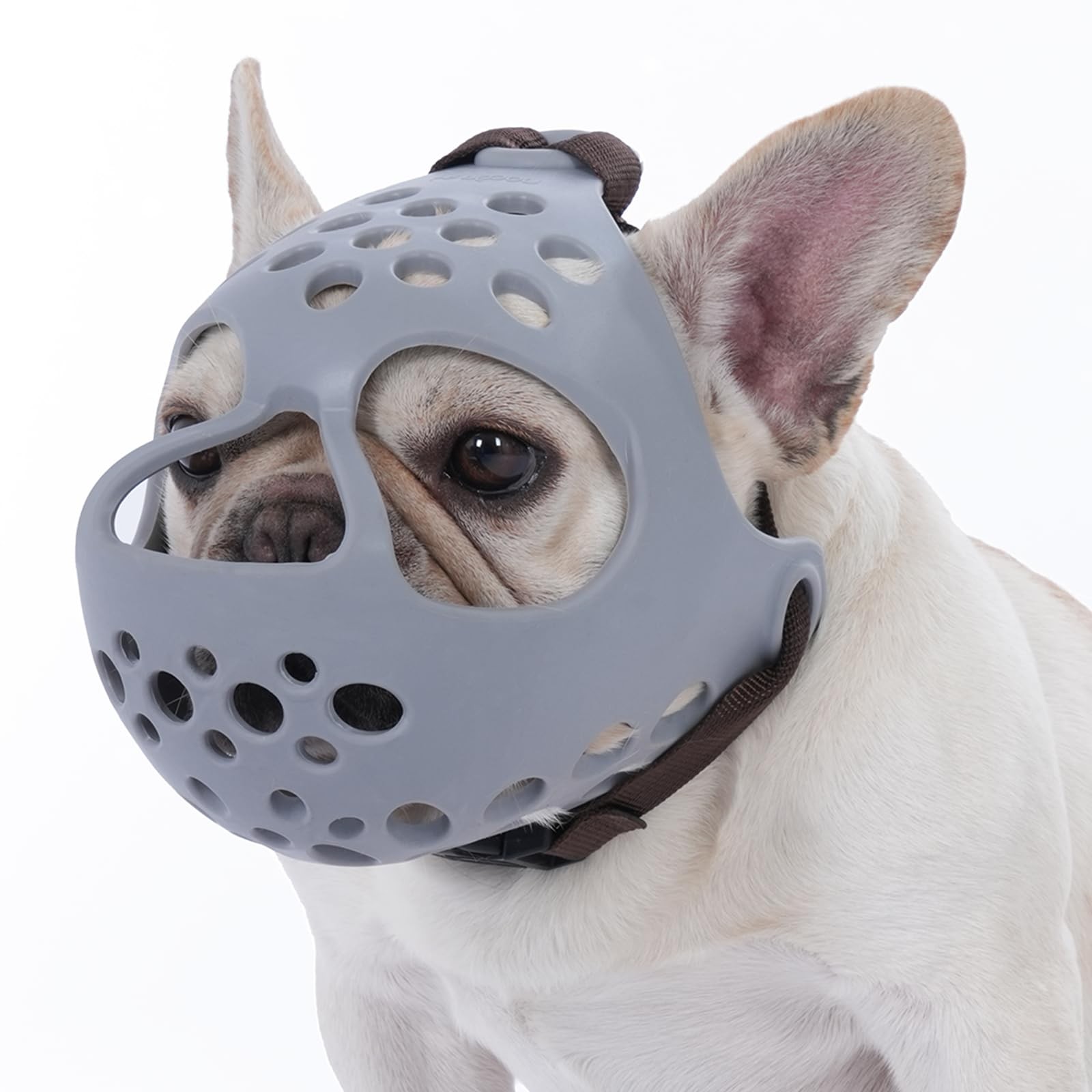 Grey S Short Snout Dog Muzzle For French Bulldog Soft Breathable Adjustable