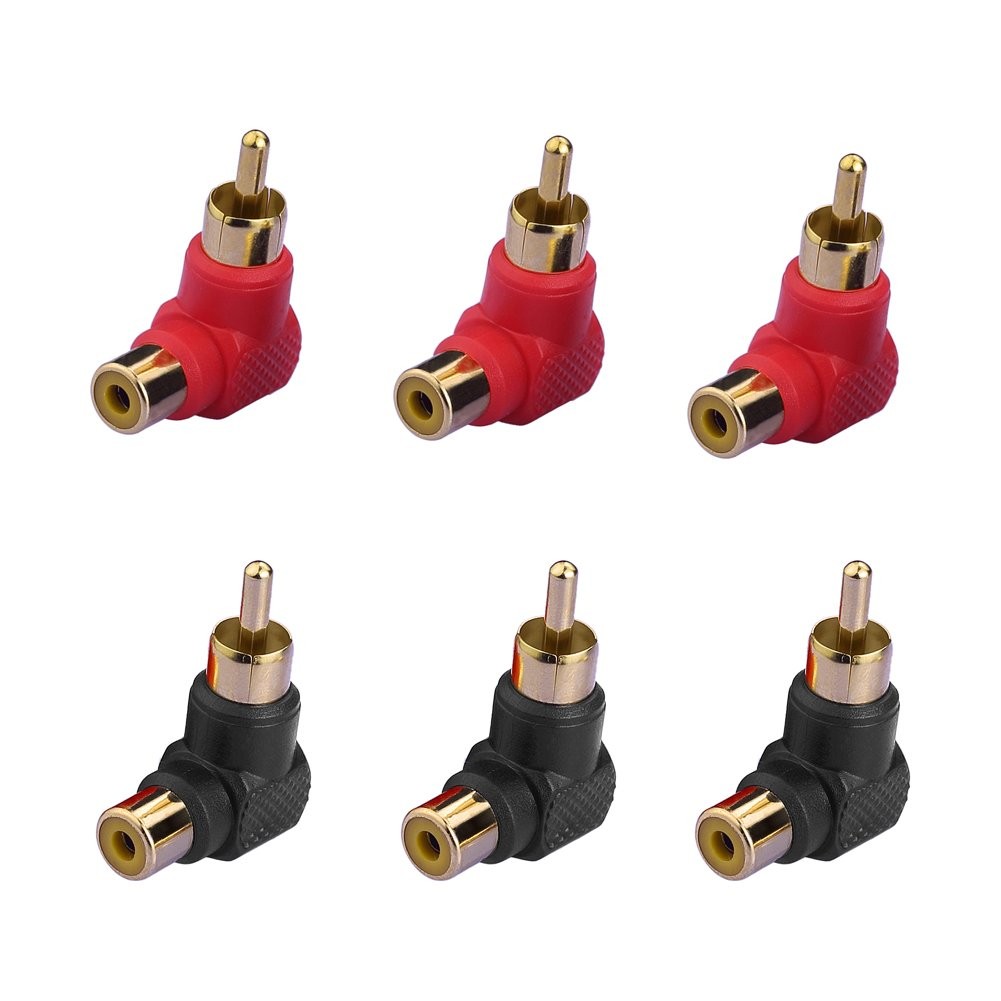 Eightnoo RCA 90 Degree Adapter, 6Pcs Right Angle Adapter Gold Plated Black