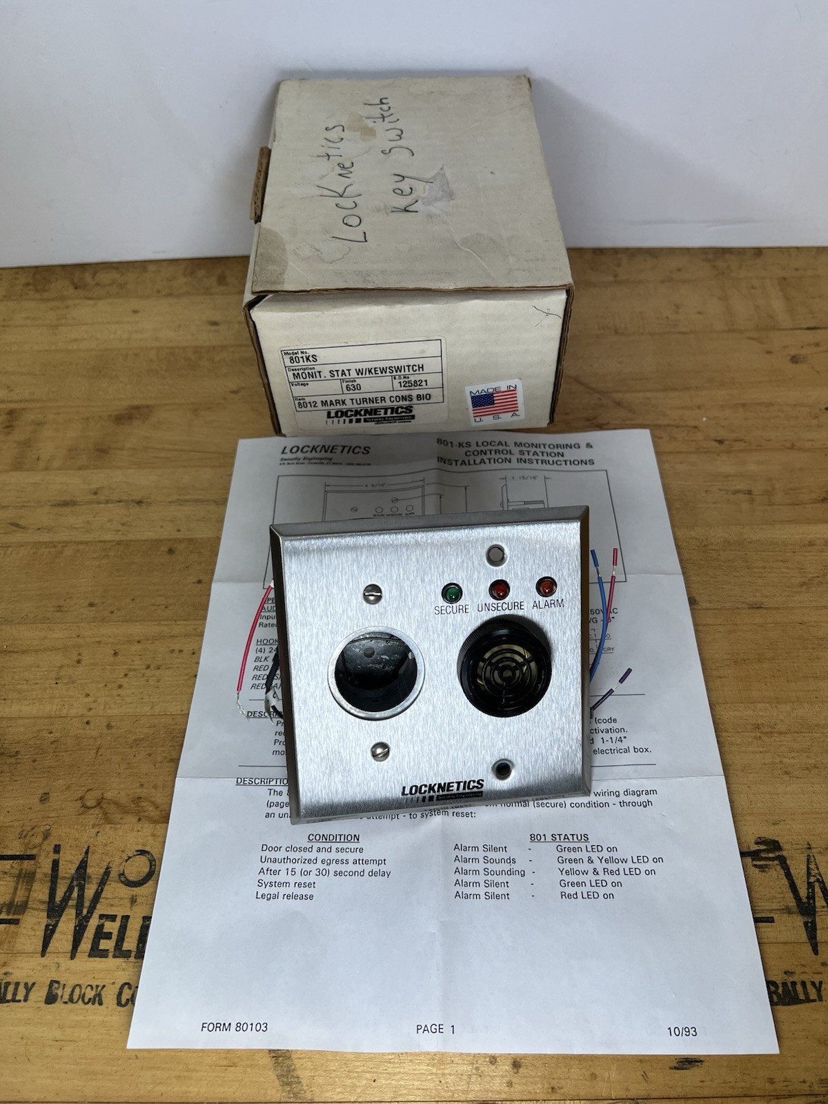 NEW LOCKNETICS 801KS MONITOR STATION W/KEYSWITCH -MOUNTS IN 2-GANG ELECTRIC BOX