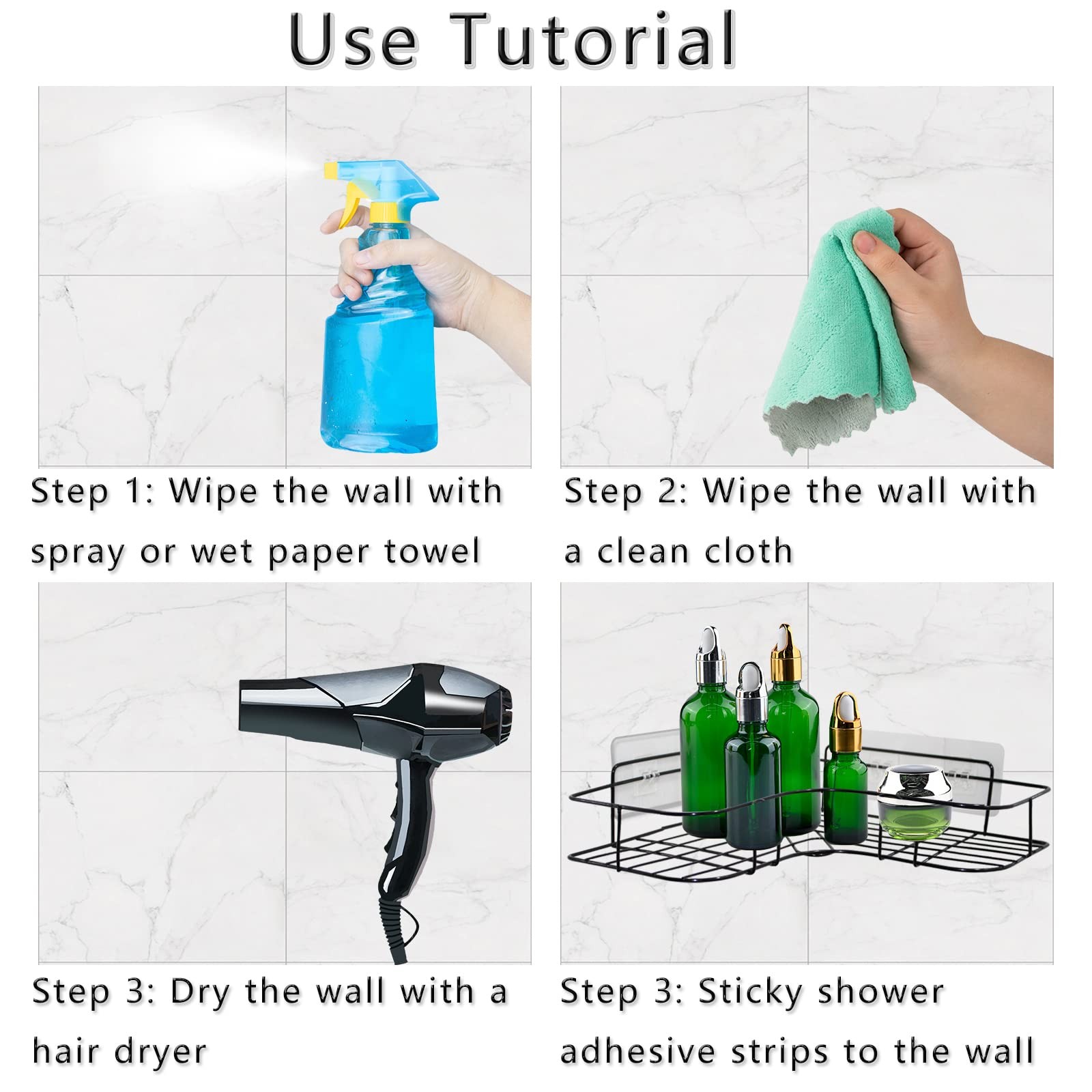 2 Pack Shower Caddy Adhesive for Replacement, Transparent -2pcs 3 Hooks