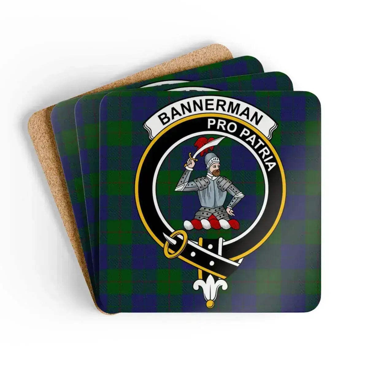 Bannerman Crest Scottish Tartan Coaster Set
