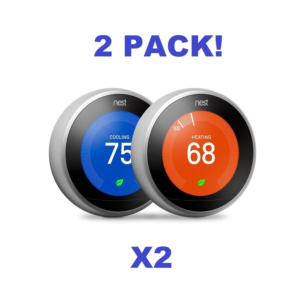 2-Pack Google Nest Learning Thermostat 3rd Gen Stainless Steel Bundle- Third Gen