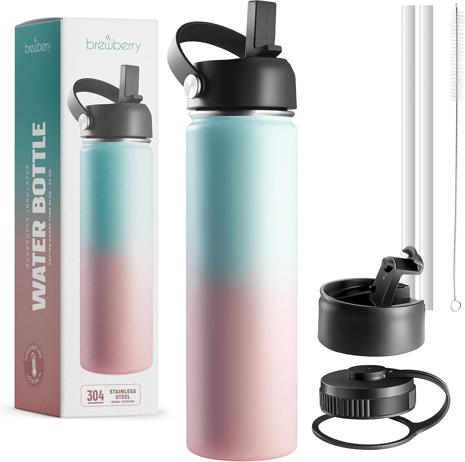 Stainless Steel Insulated Water Bottle and Travel Mug 22 OZ - Cotton Candy