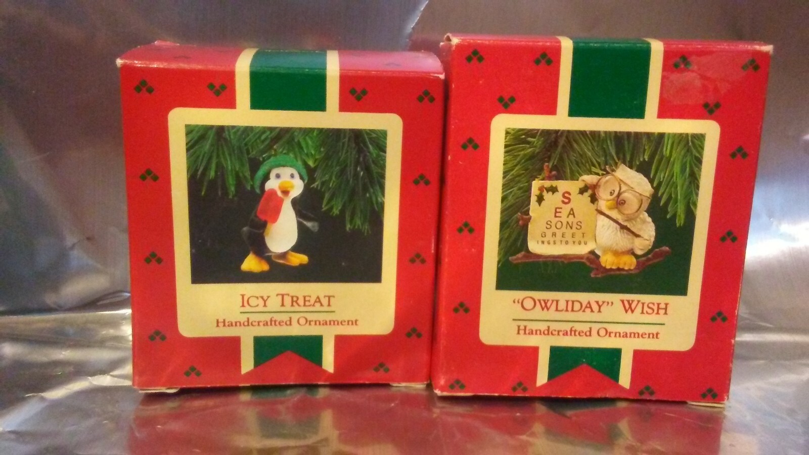 2 ~ Hallmark Ornament Icy Treat 1987 & Owliday Wish ~ EUC