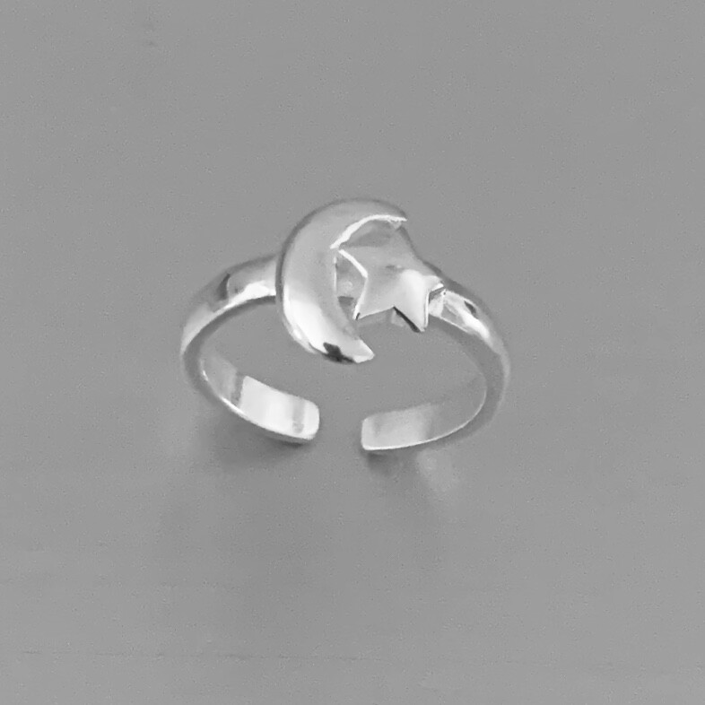 Sterling Silver Moon and Star Toe Ring, Moon Ring, Silver Rings, Star Ring