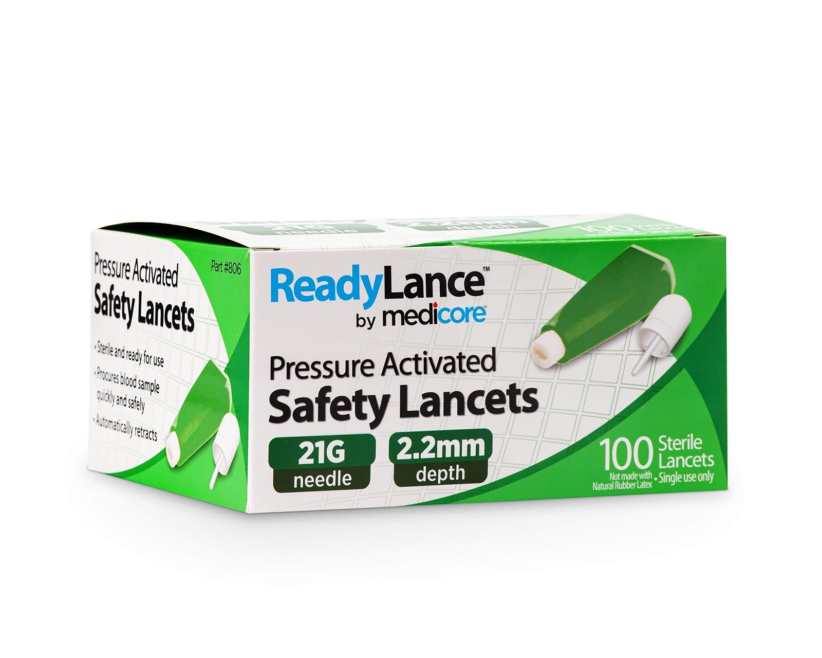 Pressure Activated Safety Lancets 21G, 100 Pack - Easy Blood Sampling