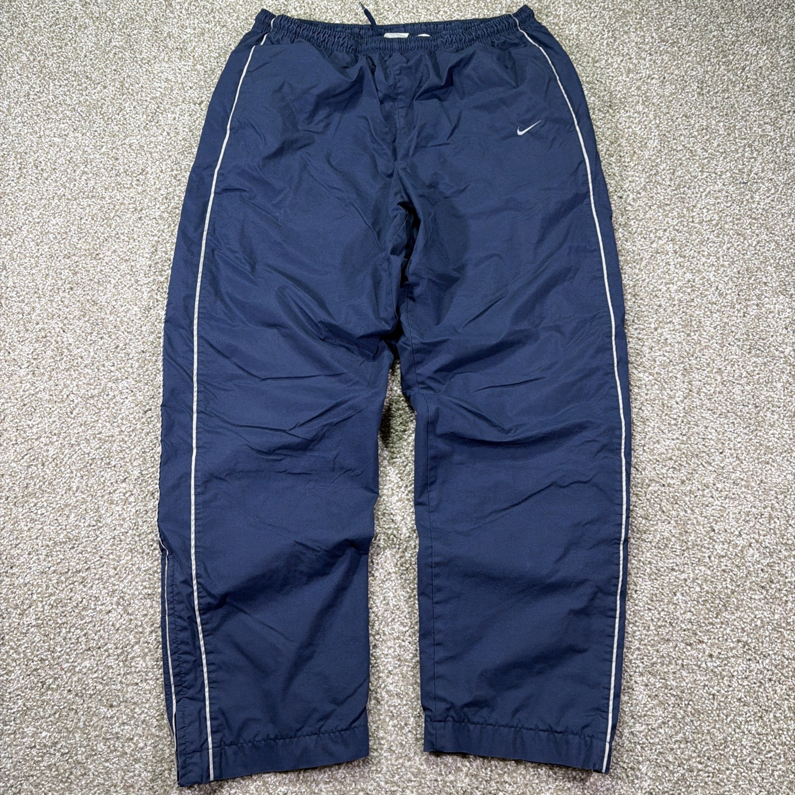 Vintage Nike Track Pants Silver Tag Navy Blue Striped Size XL Y2k Baggy 34/31