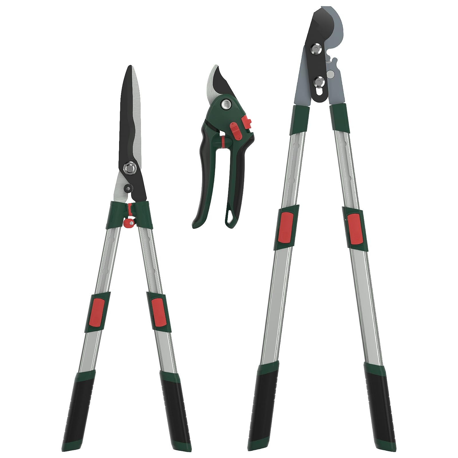 GARTOL 3-Piece Garden Tool Set - Bypass Lopper, Hedge Green & Red & Black