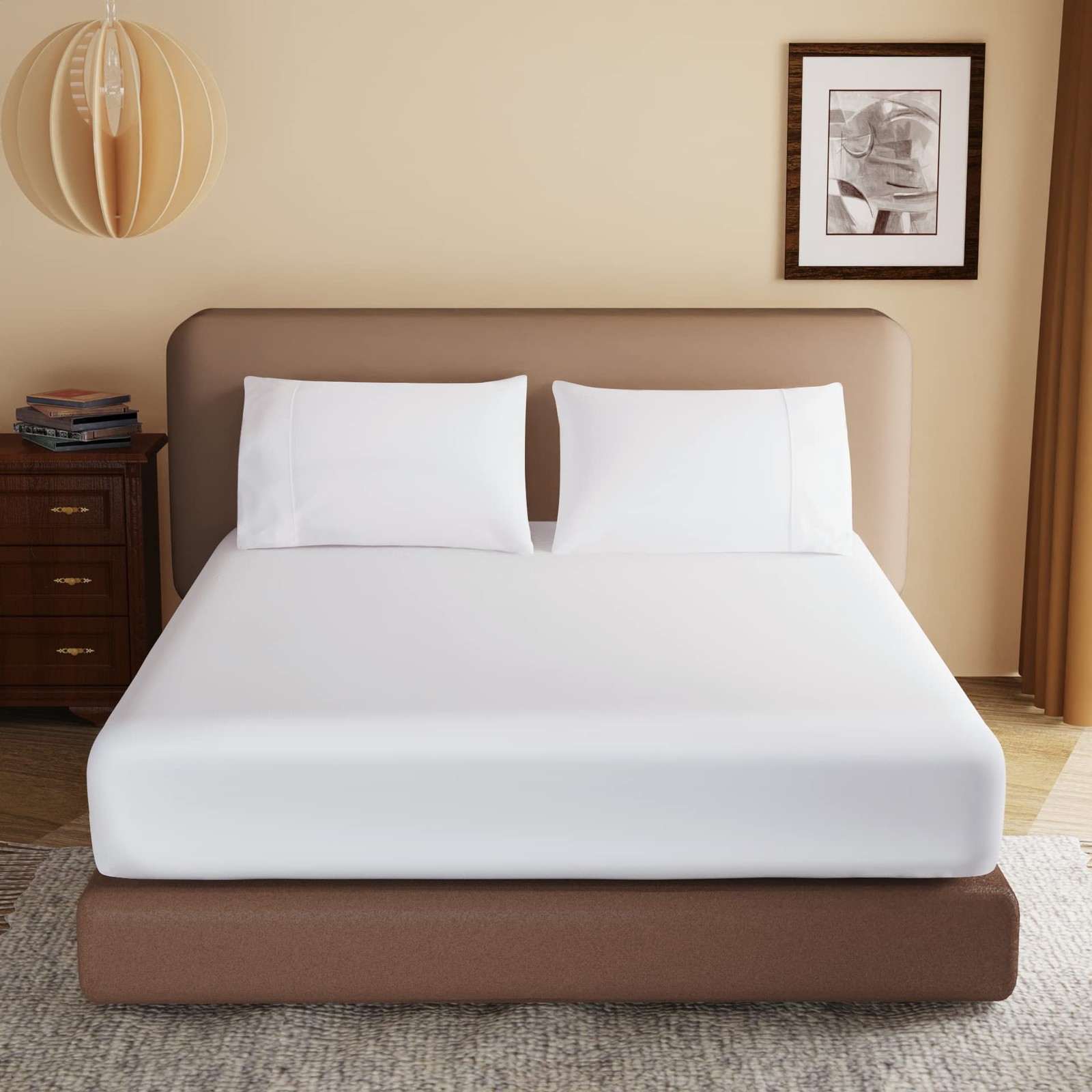 100 Egyptian Cotton Fitted Sheet Full Size White, 600 Thread Count, 8-16 Deep...
