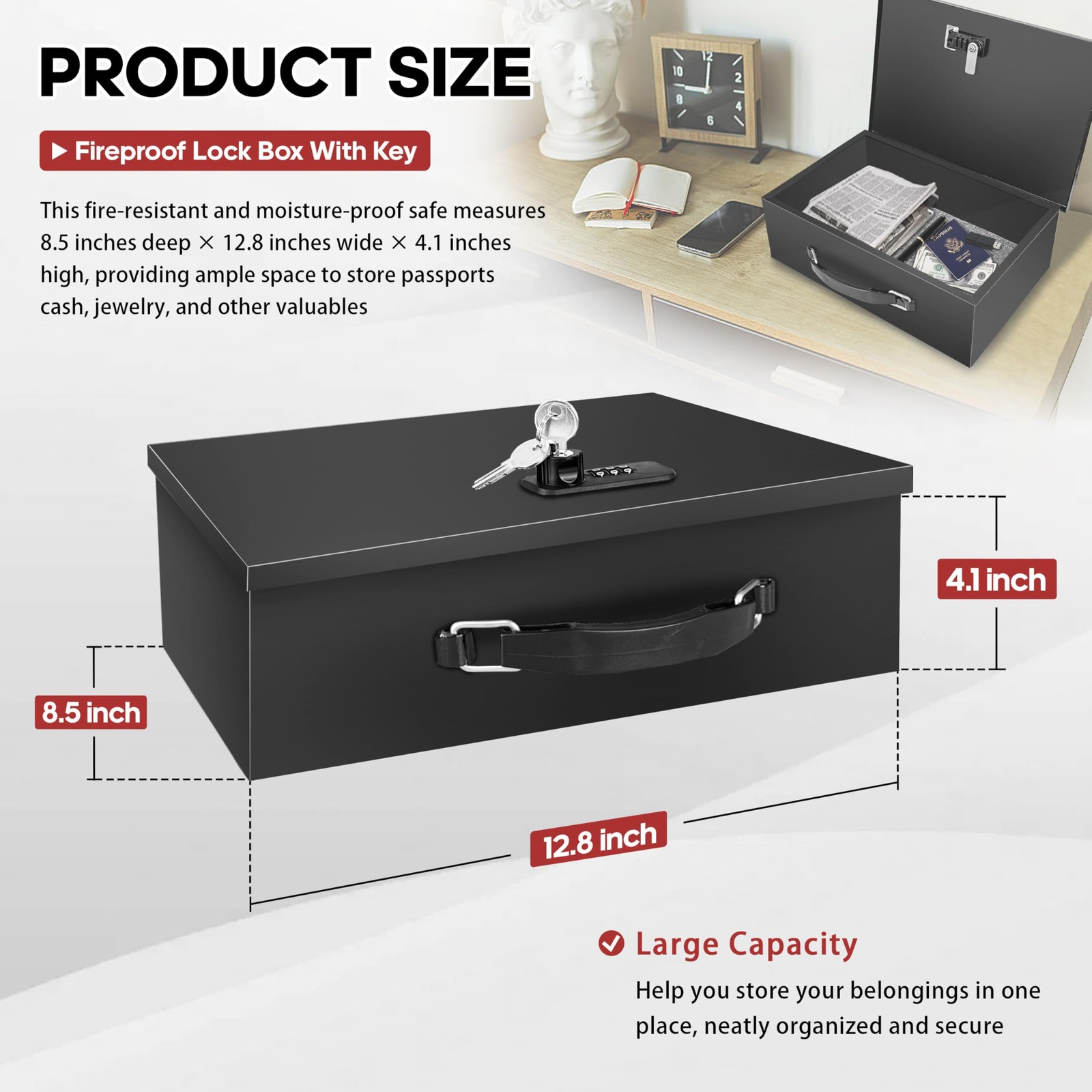 Fireproof Document Safe Box Key Combination Lock Heavy Duty Waterproof Secure St