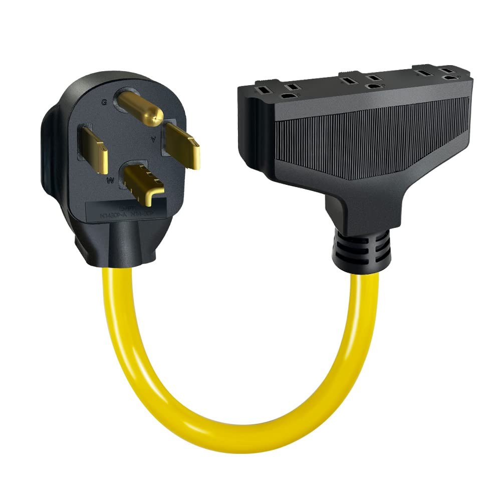 14-30P Male to (3) 5-15R Female Household Tri Outlet Dryer Adapter Cordï¼Œ10AWG