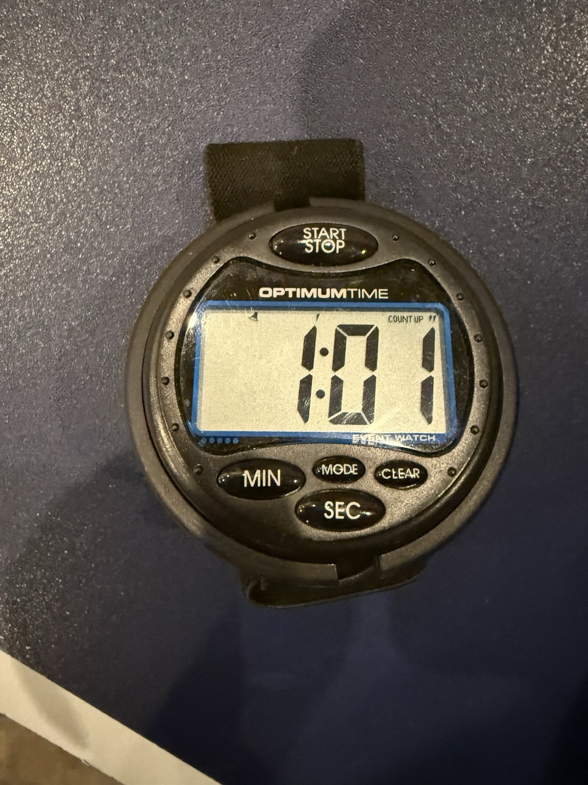 OptimumTime Event Watch Wrist Timer Stopwatch Clock, Black/Blue Plastic Watch