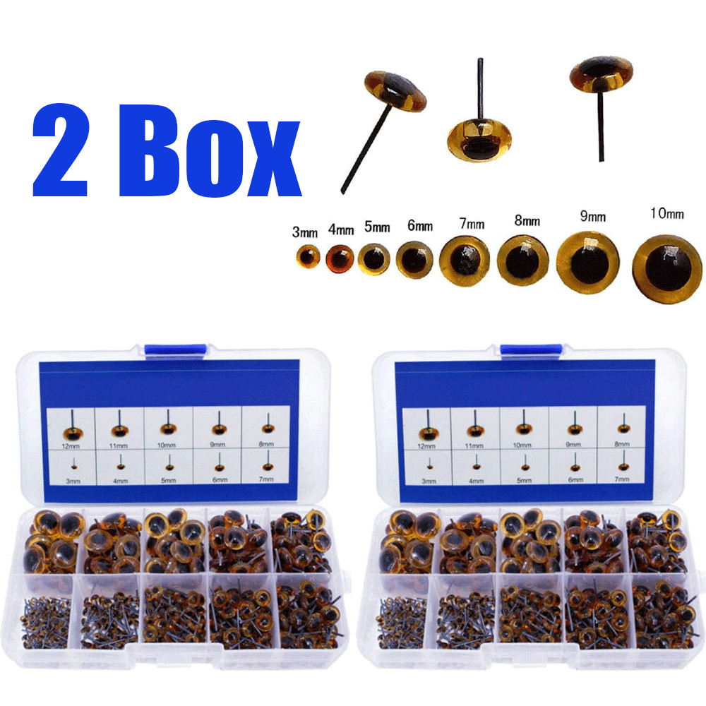 200Pcs 2-Box Amber Glass Eyes For Needle Felting Bears Dolls Decoys Sewing DIY