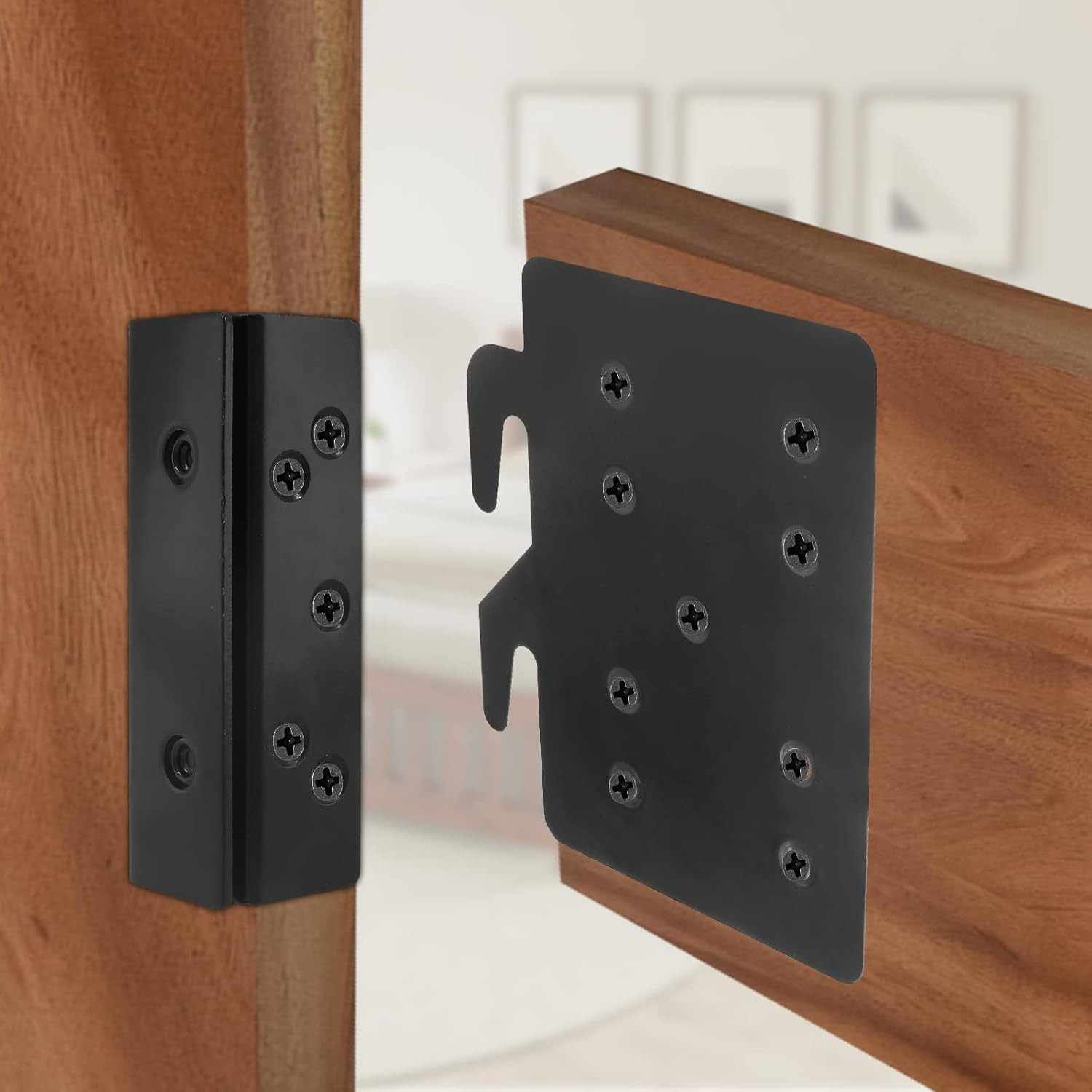 2 Pcs Frame Post Double Hook Bracket, Heavy Duty Hardware Plate Attachment Bra