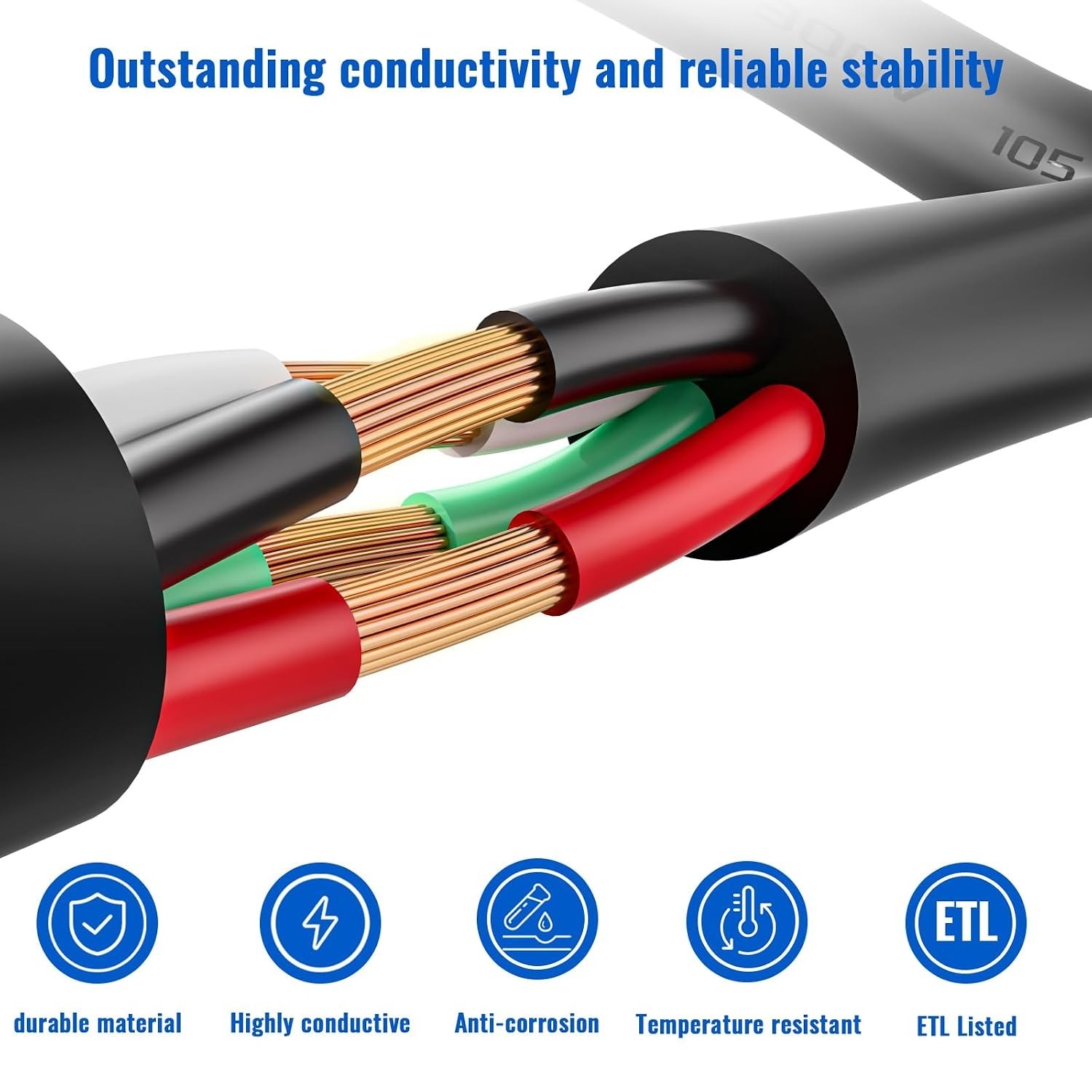 14/4 Mini Split Cable 200FT, 14 AWG 4 Conductor Control Stranded Pure Copper ETL