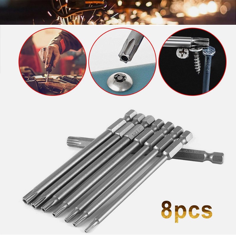8PCS Torx Screwdriver Drill Bit Set 100MM Extra Long Hex Security Magnetic