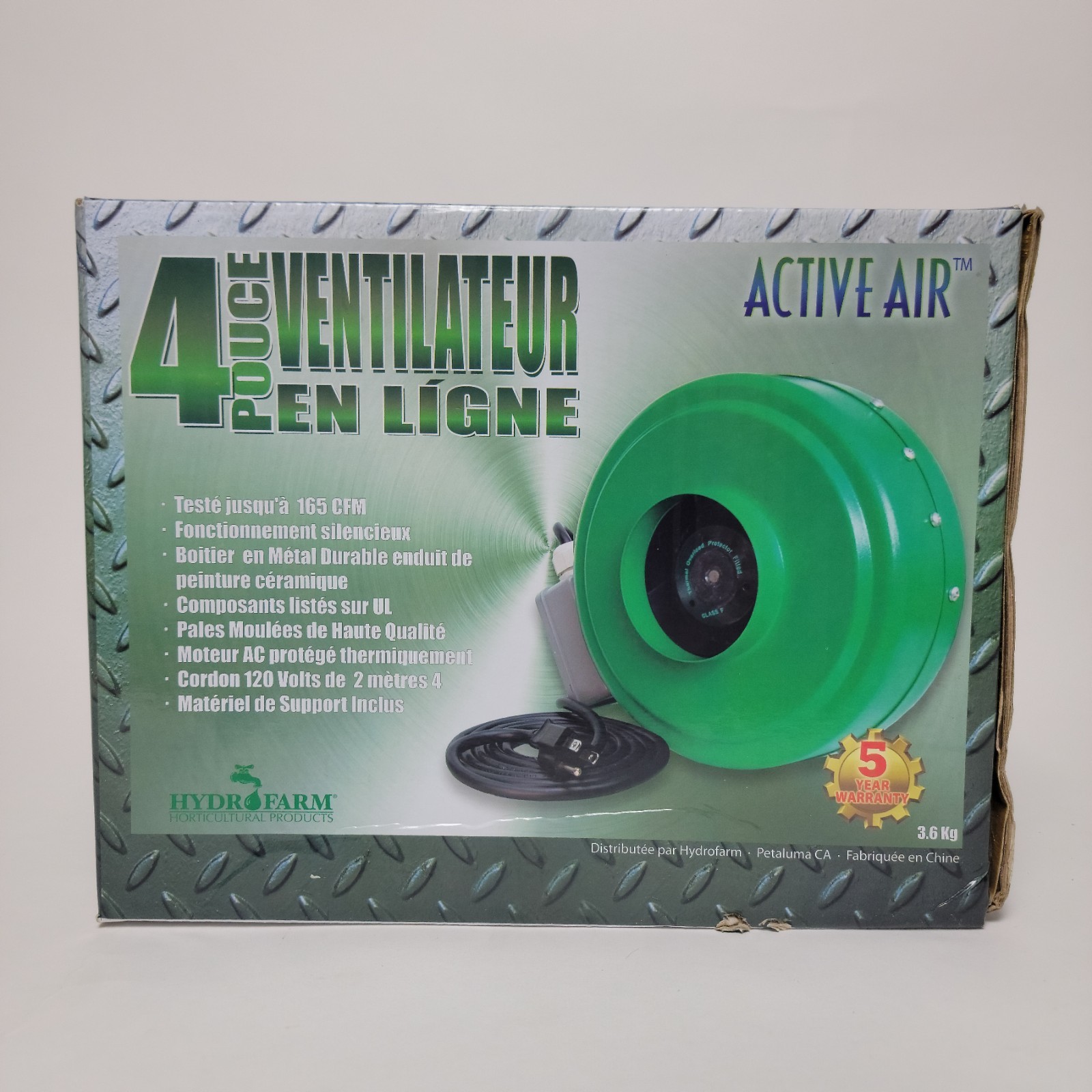 HYDROFARM ACTIVE AIR ACDF4 INLINE 4" DUCT FAN WITH SPEED CONTROL.