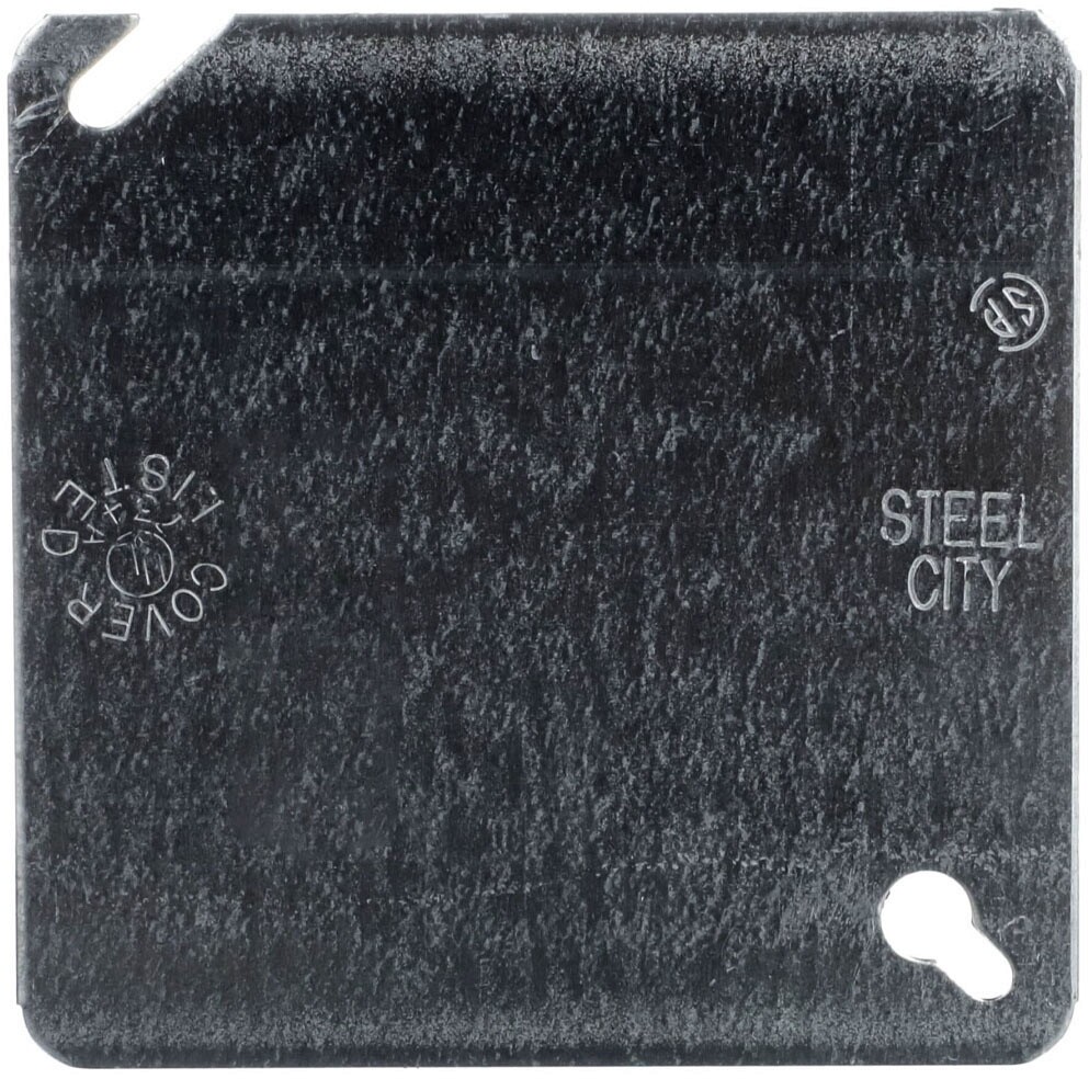 Steel City 52-C-1, 4", Steel, Blank, Electrical Square Outlet Box Cover, 1 pc