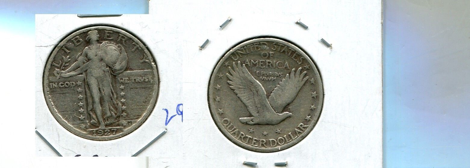 1927 S STANDING LIBERTY SILVER QUARTER XF RIM NICK 2925T