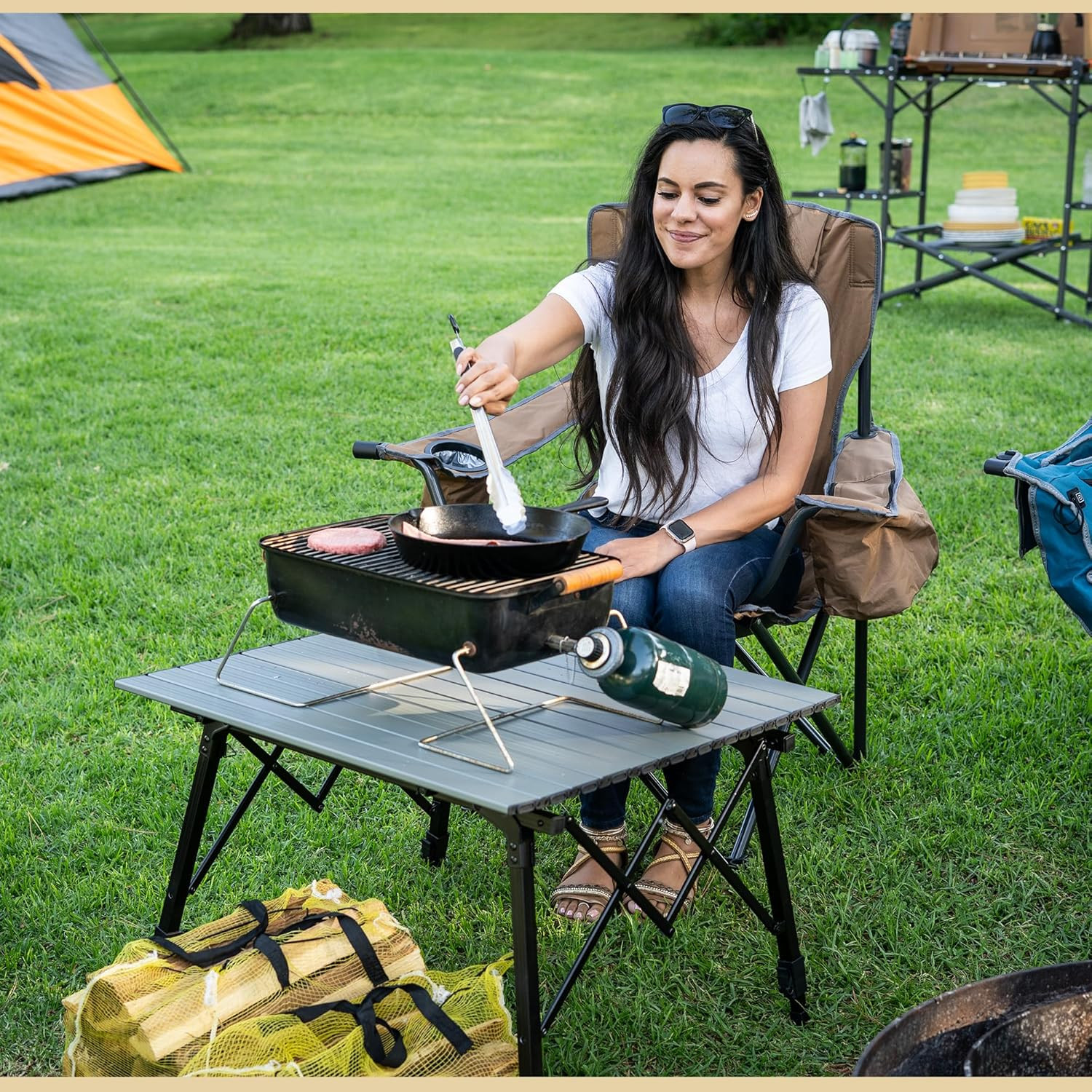 39" Aluminum Folding Camp Roll up Table W/Adjustable Height, Undertable Mesh Sto
