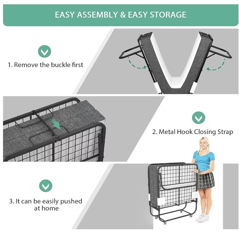 Folding Bed with Mattress Portable Foldable Guest Beds Cot Size Rollaway Beds