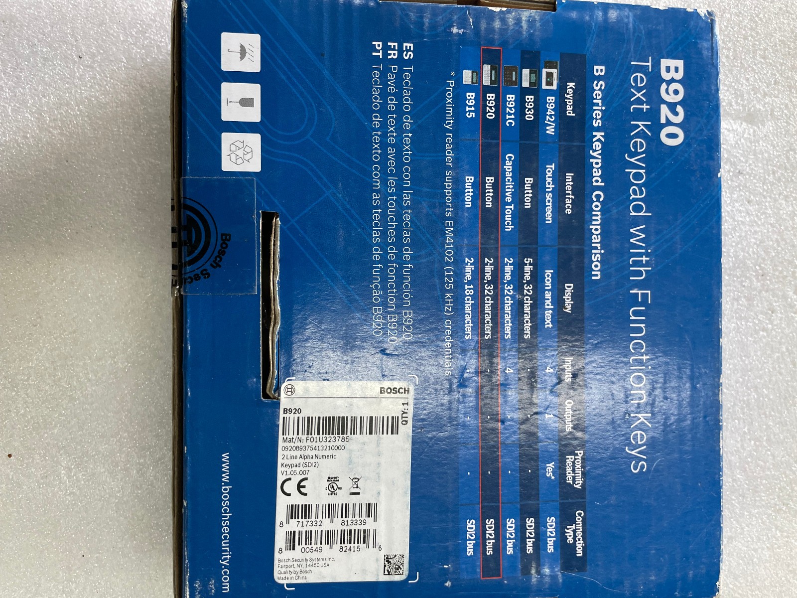 NEW BOSCH B920 2 LINE TEXT KEYPAD W/ Function Keys LCD DISPLAY ON SCREEN HELP
