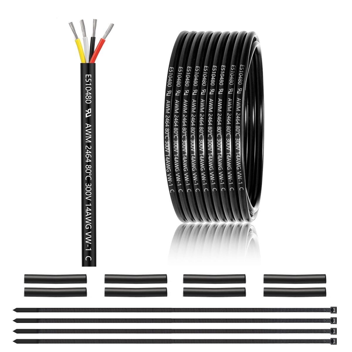 14 Gauge 4 Conductor Electrical Wire 25FT, UL 2464 14 AWG 4 White