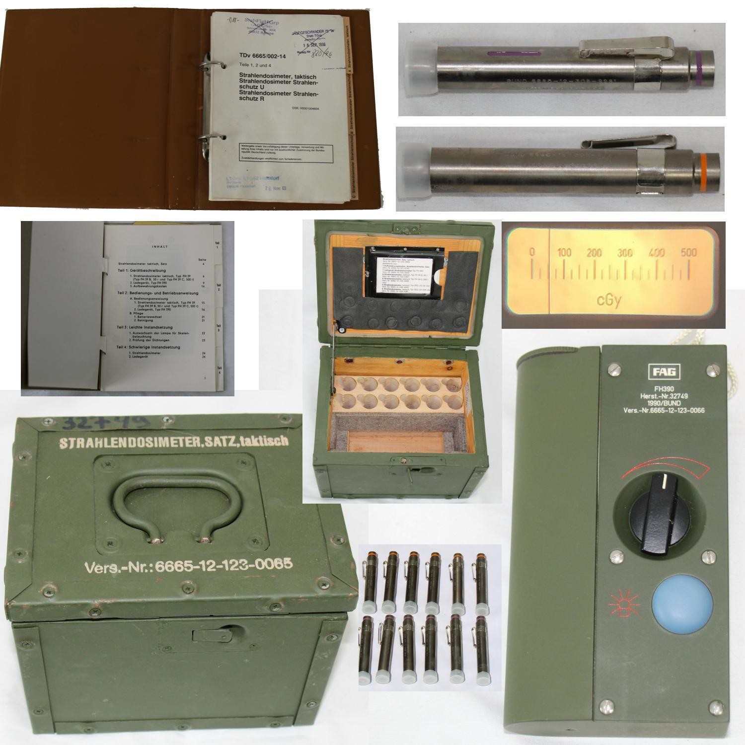 TdV Radiation Dosimeter Set Tactical, Charger FH 390, Wooden Box Dosimeter FH39C