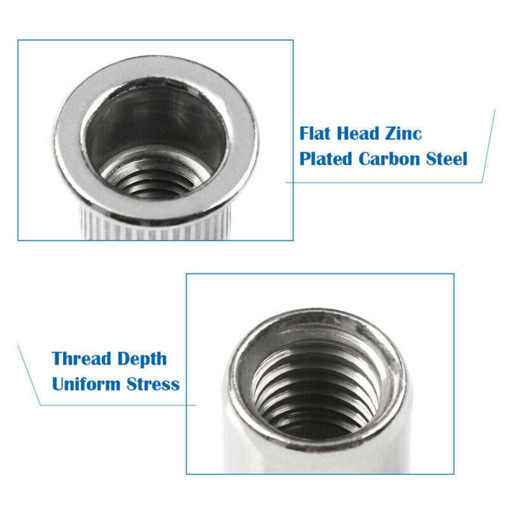 RIVET NUT Flat Head Threaded Insert Aluminum Rivet Nut Rivnut Nutsert Kit 150pcs