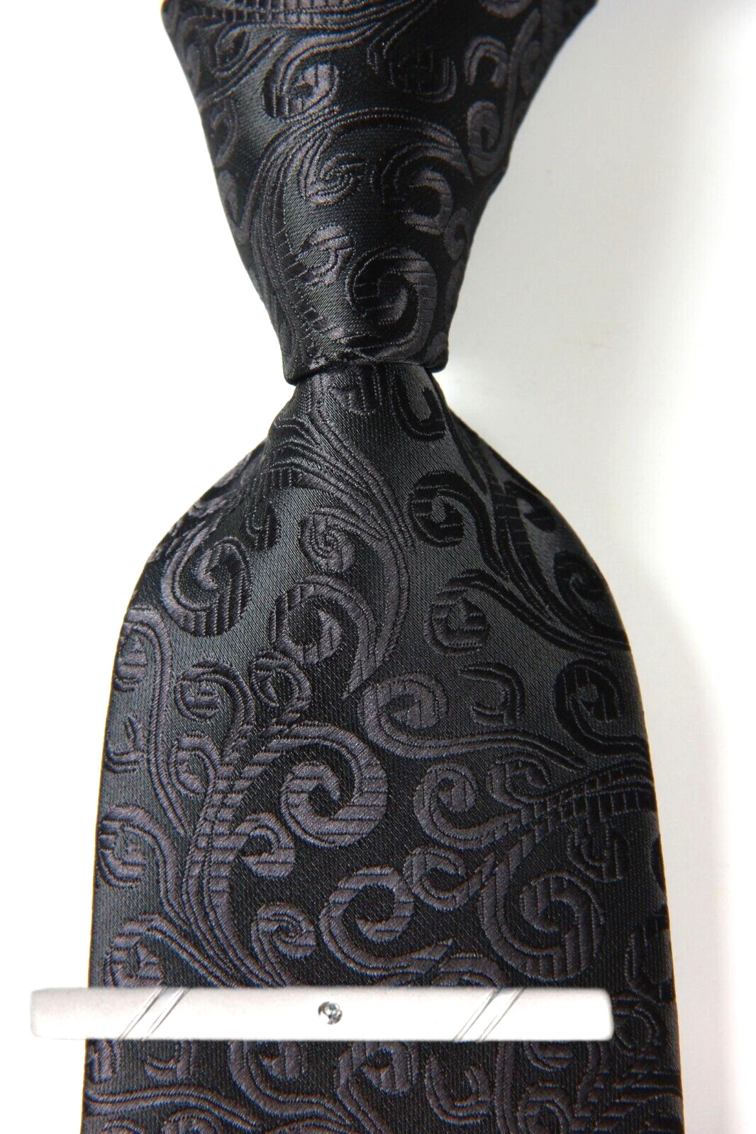 New Classic Solid floral Black JACQUARD WOVEN 100% Silk Men's Necktie Tie