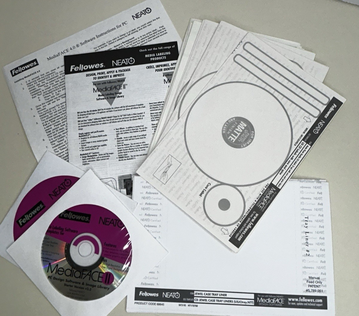 Fellowes NEATO MediaFACE II/2 v2.3 Media Labeling Software CD and Labels