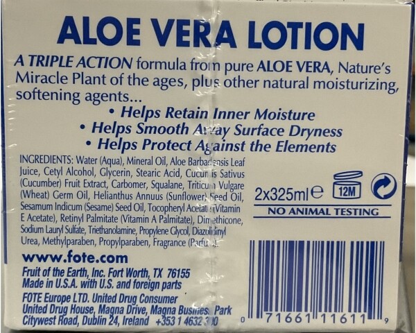 Fruit of the Earth Aloe Vera Lotion with Naturals - Twin Pack - 2 x 11 fl oz