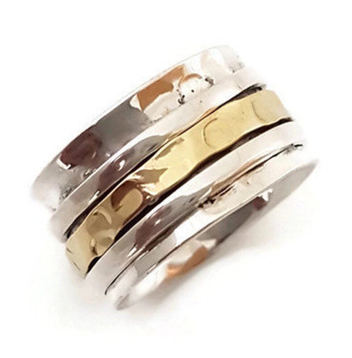 Two Tone Sterling Silver Spinner Ring Chunky Thumb Ring for Women, Handmade Ring