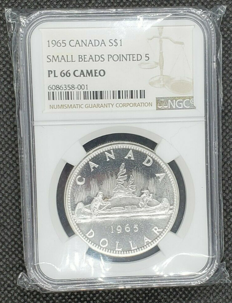 1965 (Small Beads, Pointed 5) Canada Silver $1 | NGC PL66 Cameo