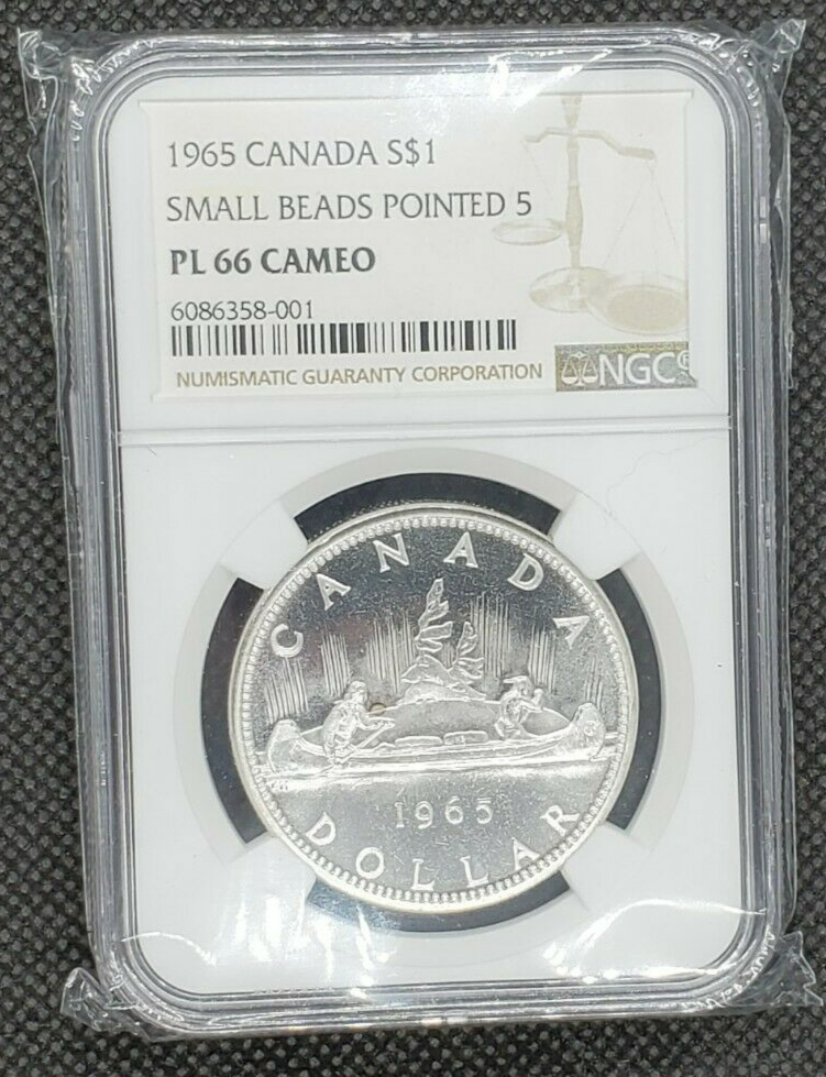 1965 (Small Beads, Pointed 5) Canada Silver $1 | NGC PL66 Cameo