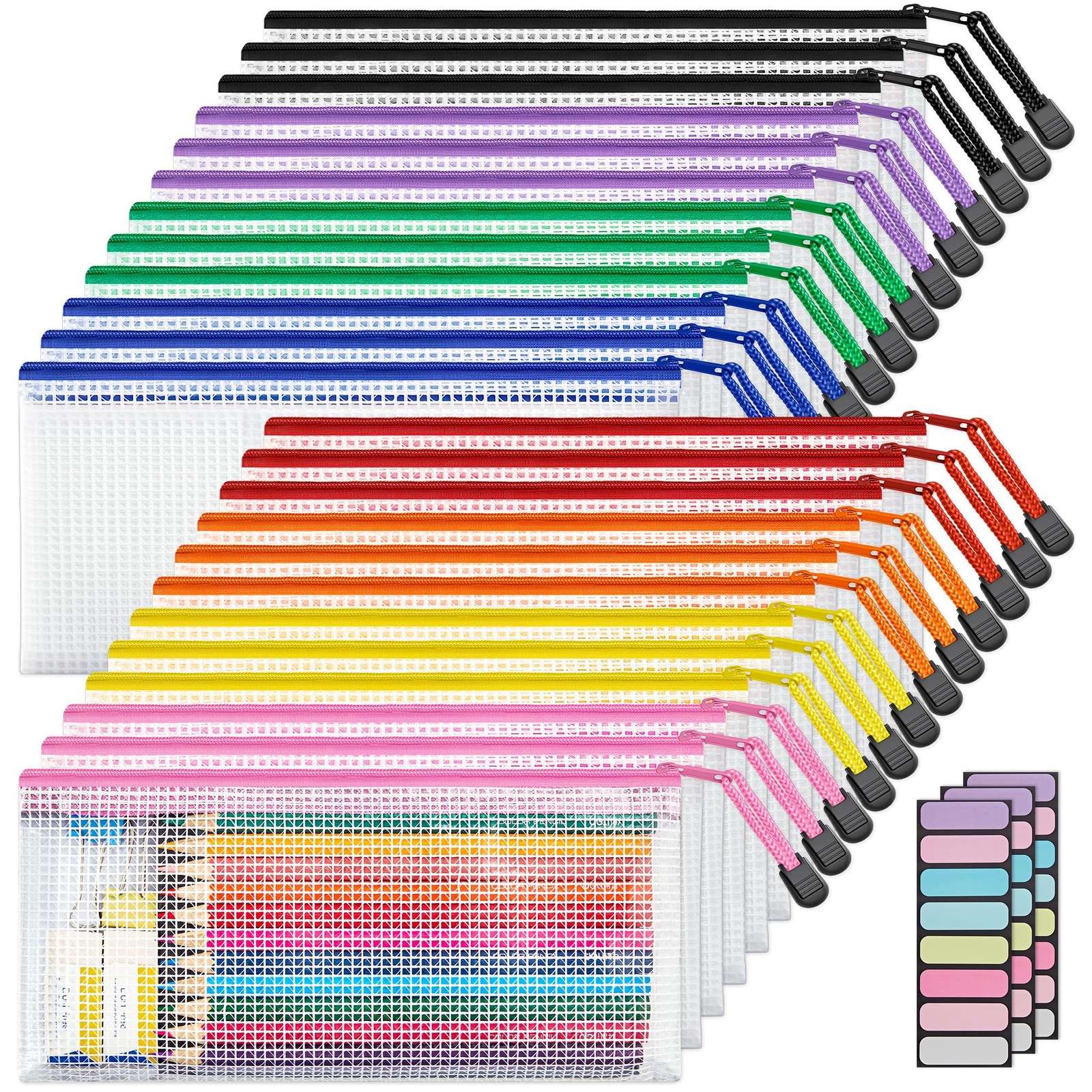 24 PCS A6 9.3x4.0 Inch Mesh Zipper Pouch Bags Waterproof Pencil Travel Storage