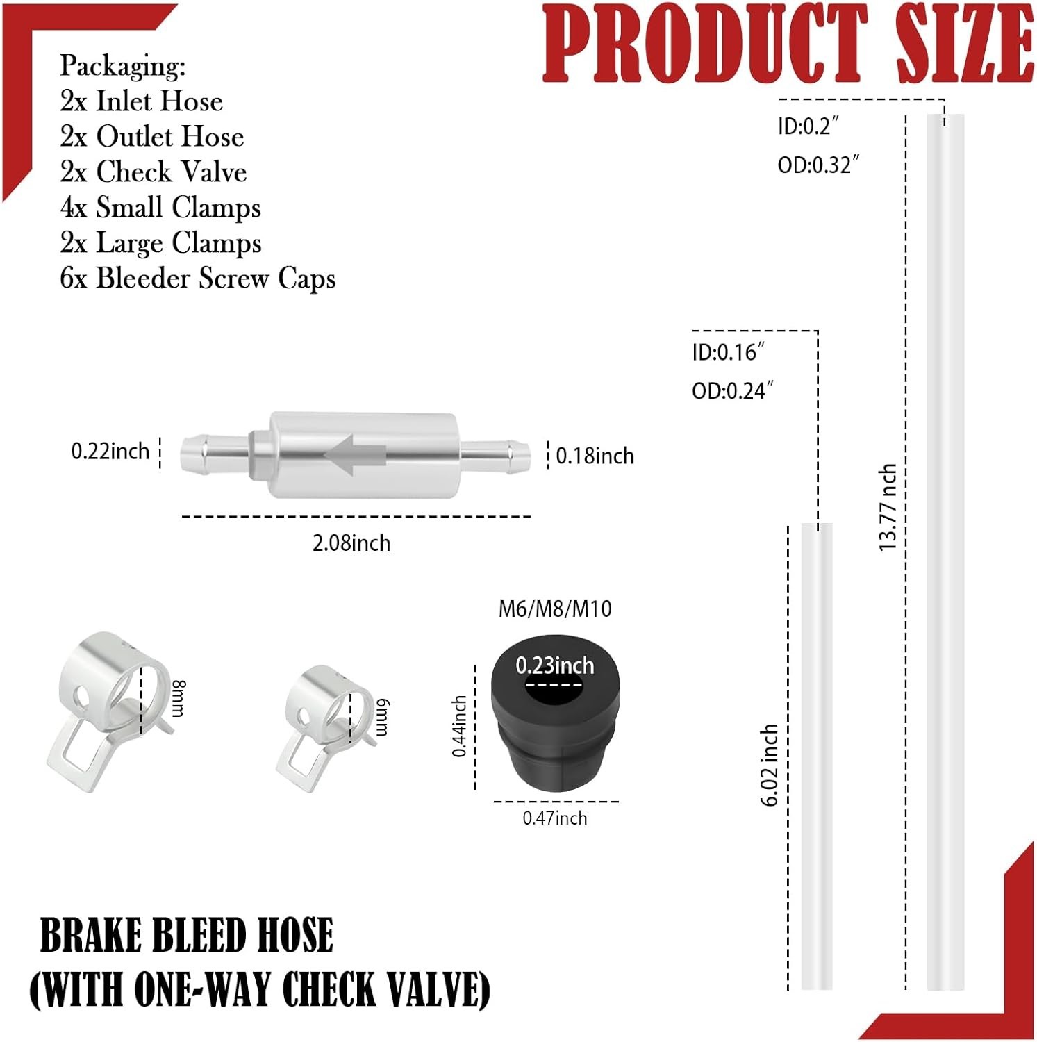 Motorcycle Brake Fluid Bleeder Kit with Check Valve Clamps Hydraulic Maintena...